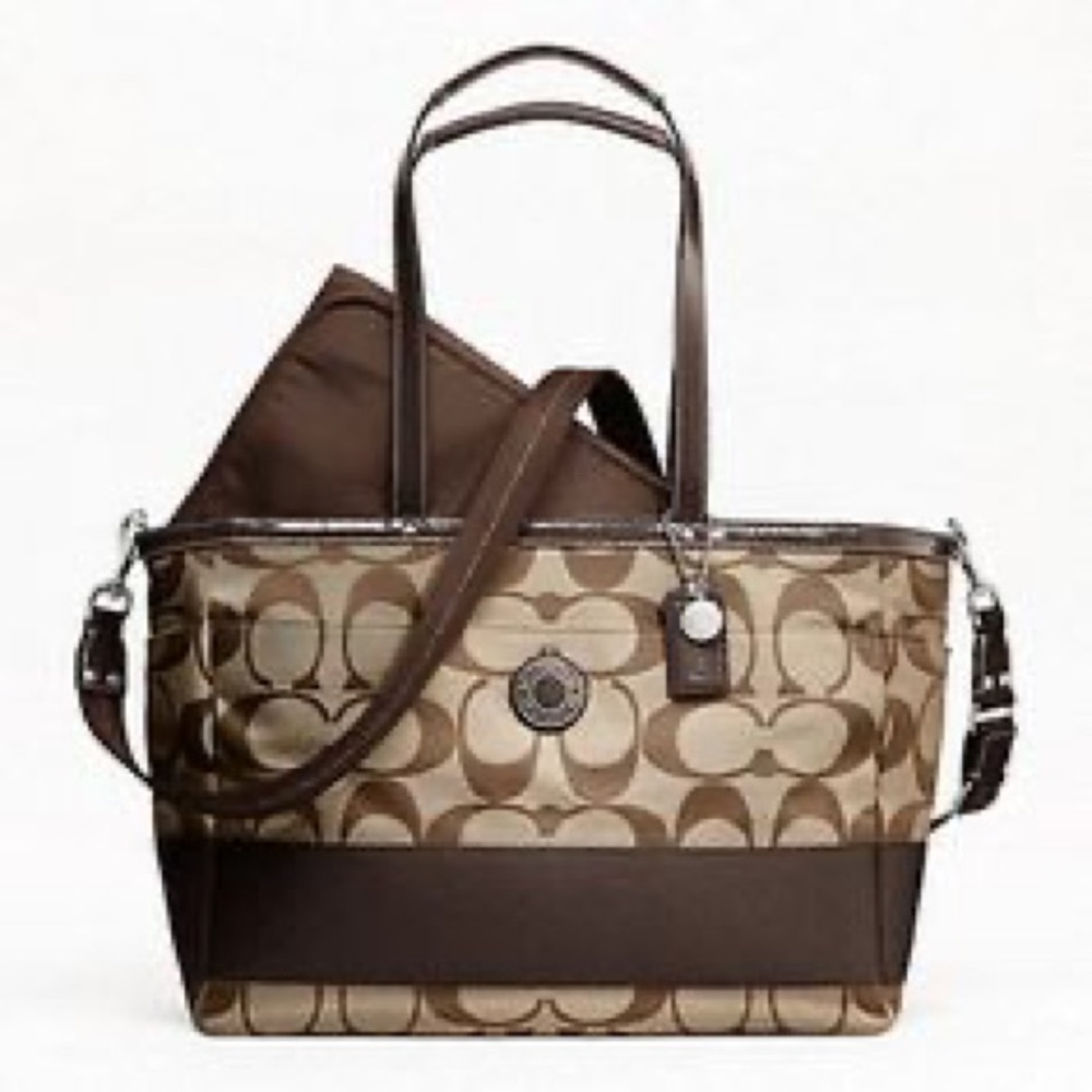 Coach Signature Stripe Multifunction Baby Diaper Travel Tote Bag